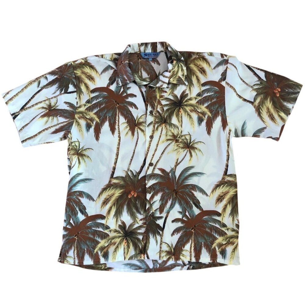 Maui Maui XL Hawaiian Palm Tree Print Short Sleeve Button-Up Shirt